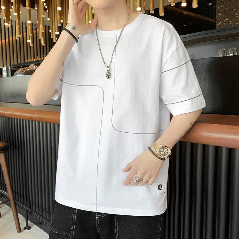 Short-sleeved T-shirt men's tide card summer 2021 new half-sleeved loose trend wild handsome clothes men's suit DropShipMan