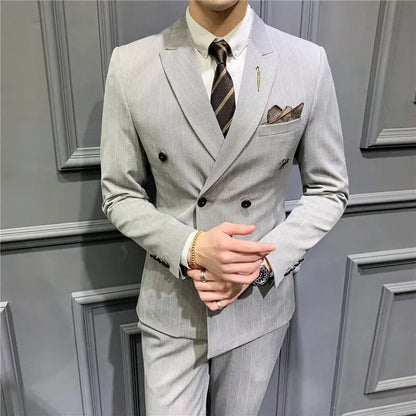 Suit set men's slim three-piece trend striped small suit fashion slim young men's dress DropShipMan