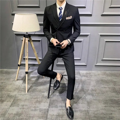 Suit set men's slim three-piece trend striped small suit fashion slim young men's dress DropShipMan