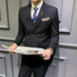 Suit set men's slim three-piece trend striped small suit fashion slim young men's dress DropShipMan