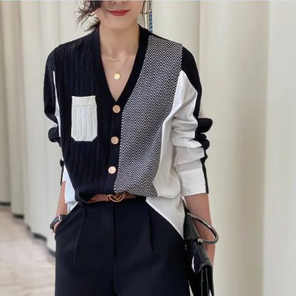 Sweater sweater autumn new irregular shirt stitching lazy wild knitting cardigan female manufacturers DropShipMan