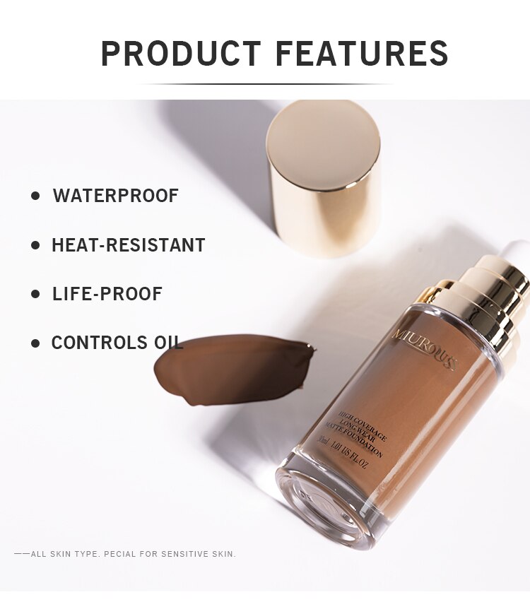 Hot Selling High Coverage Long-wear Matte Foundation 10 shades natural and perfect matte foundation