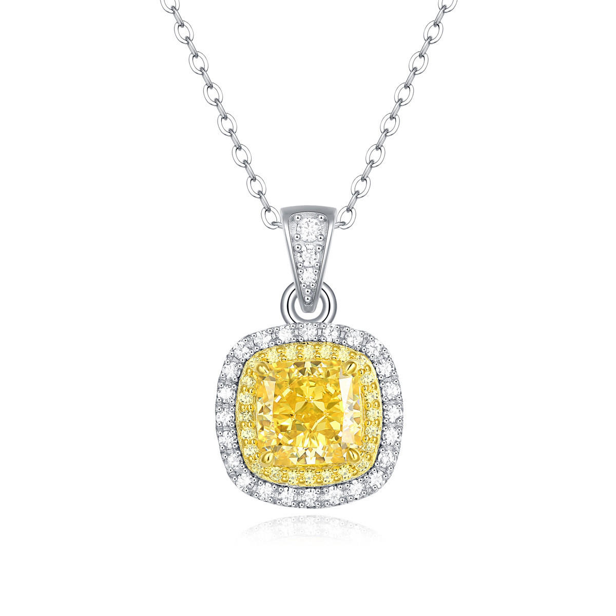 Yellow Square-Shaped 925 Sterling Silver Pendant Necklace