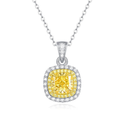 Yellow Square-Shaped 925 Sterling Silver Pendant Necklace