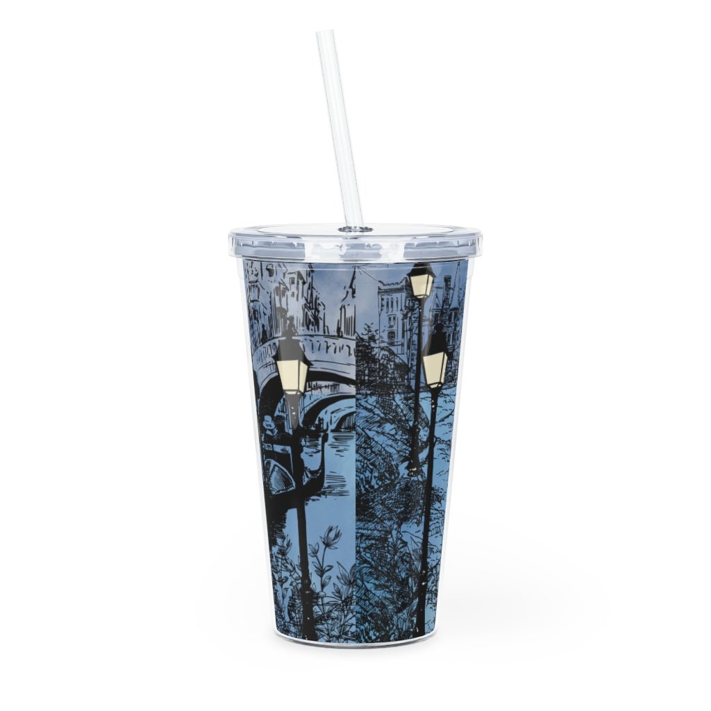 A Romantic Row Through the Canal Plastic Tumbler with Straw - DunbiBeauty, LLC