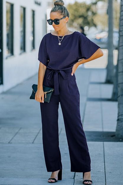 Oh So Glam Belted Wide Leg Jumpsuit Kiwidrop