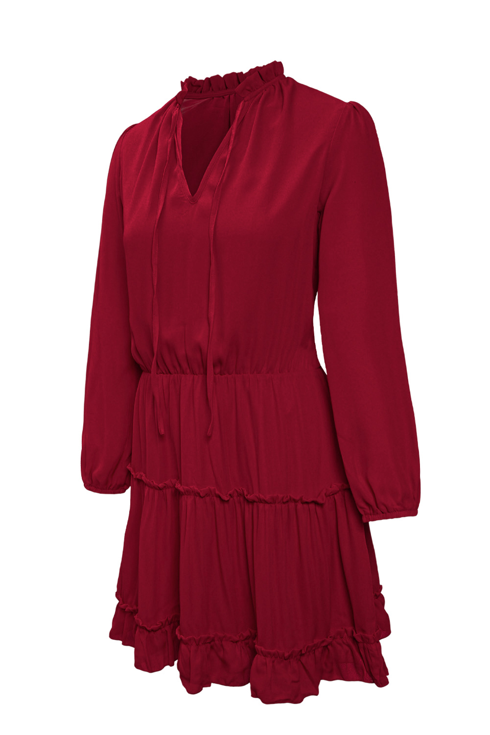 V Neck Long Sleeve Ruffle Tiered Mini Dress Kiwidrop