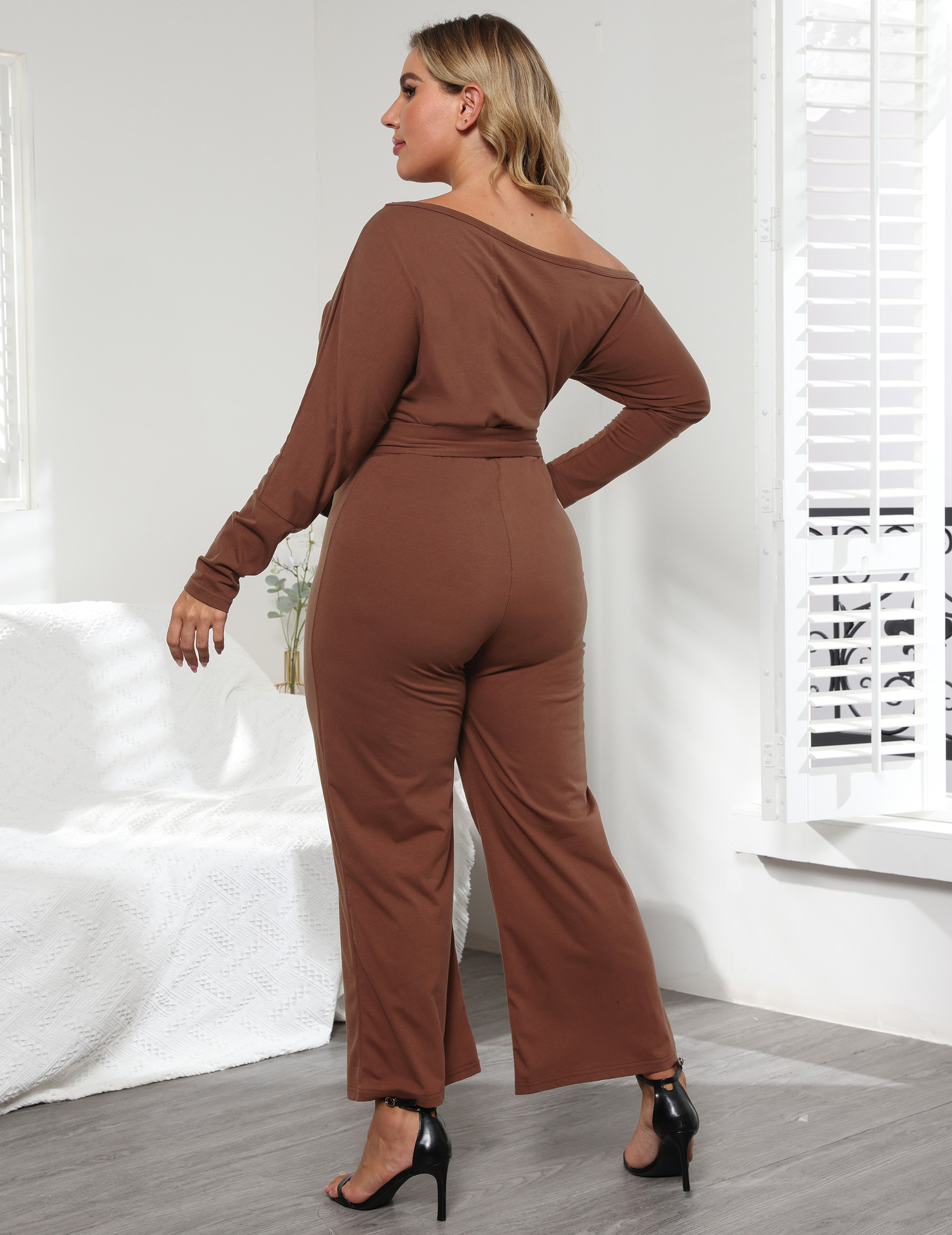 Plus Size Women's Long-Sleeved Jumpsuit With Straps Kiwidrop