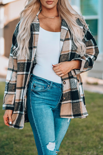 Plaid Print Buttoned Shirt Jacket Kiwidrop