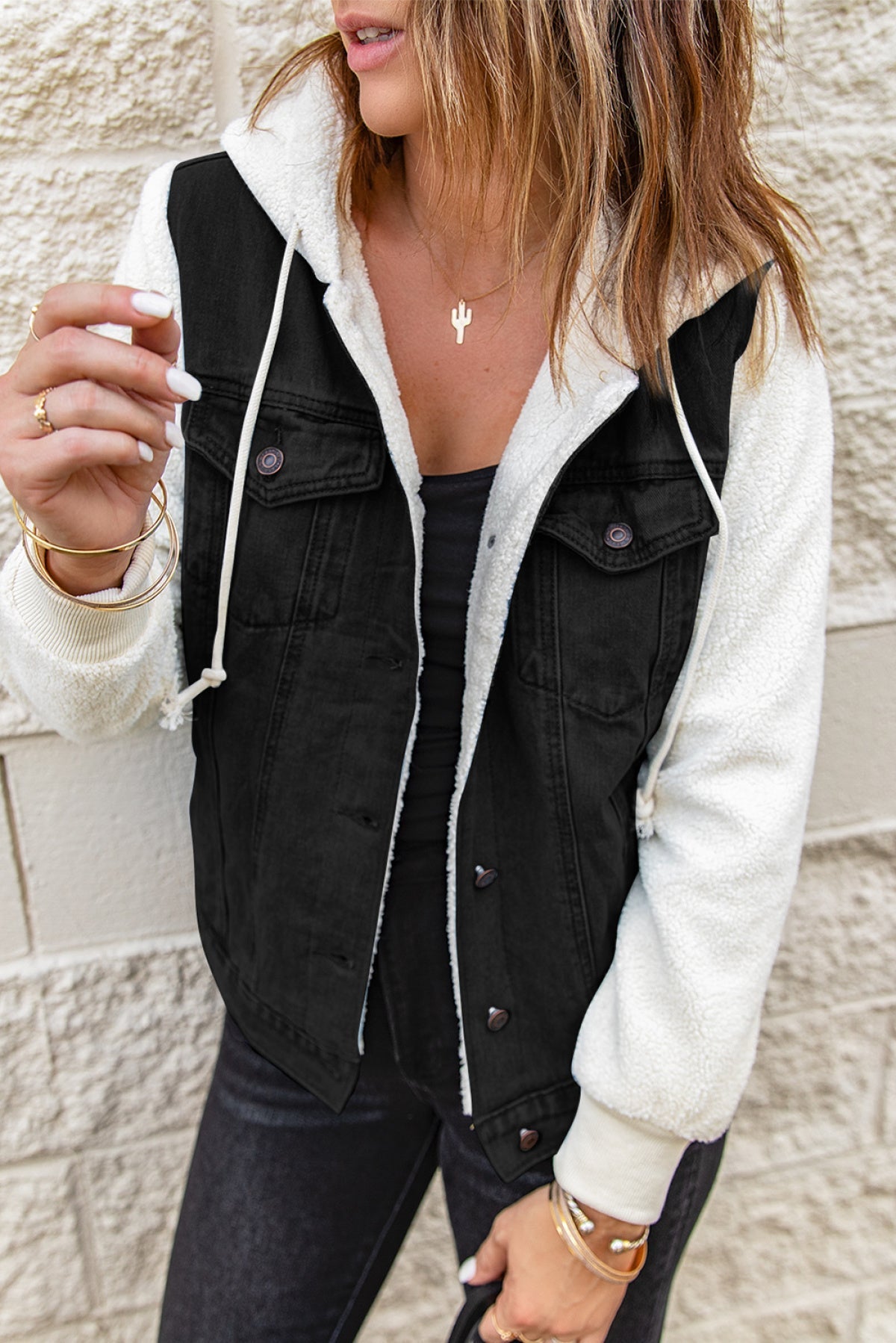 Sherpa Denim Splicing Buttoned Jacket Kiwidrop