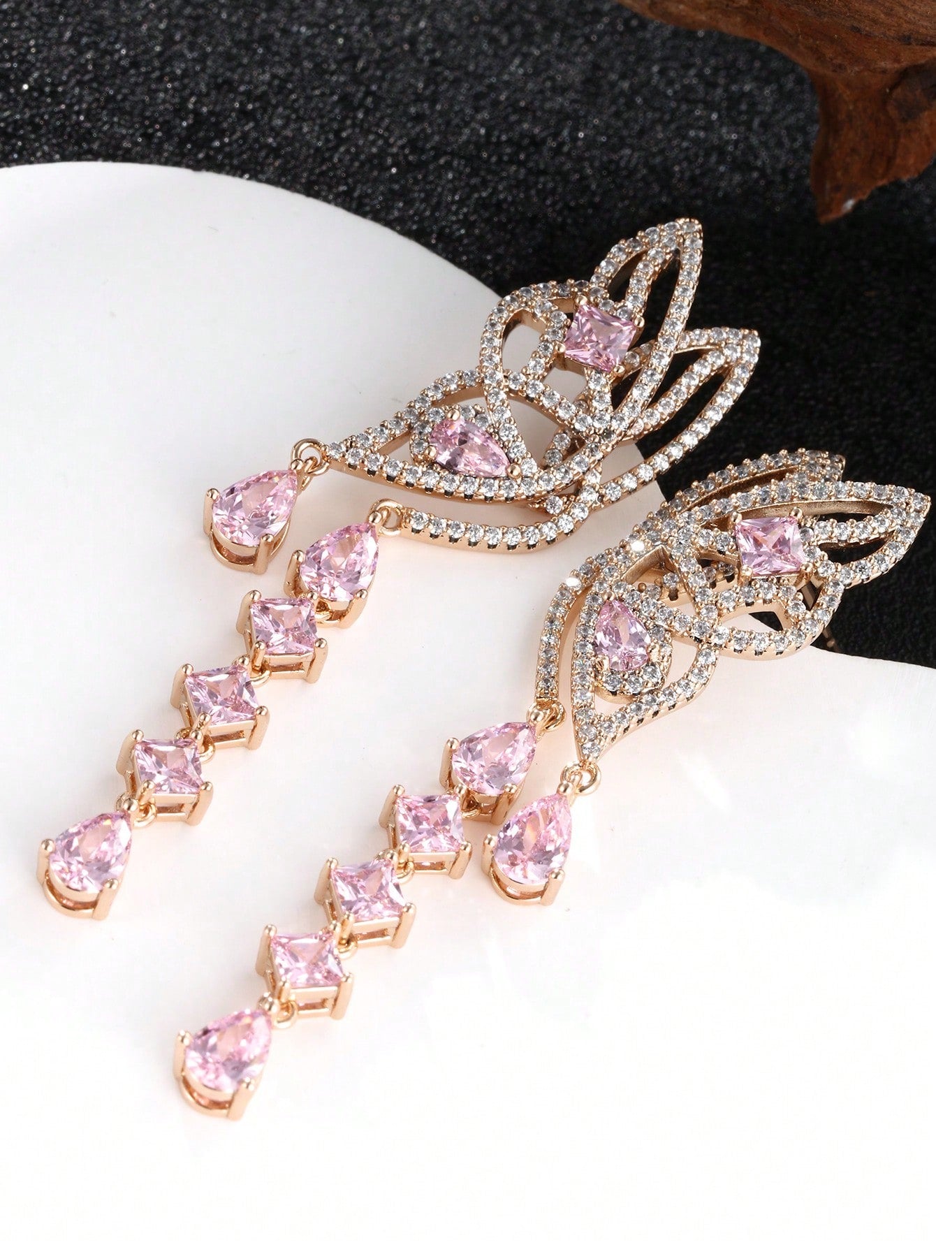 A pair of light luxury fashion design sense of temperament high-grade micro-inset zircon plated 18K gold women butterfly earrings dating daily party dinner wear