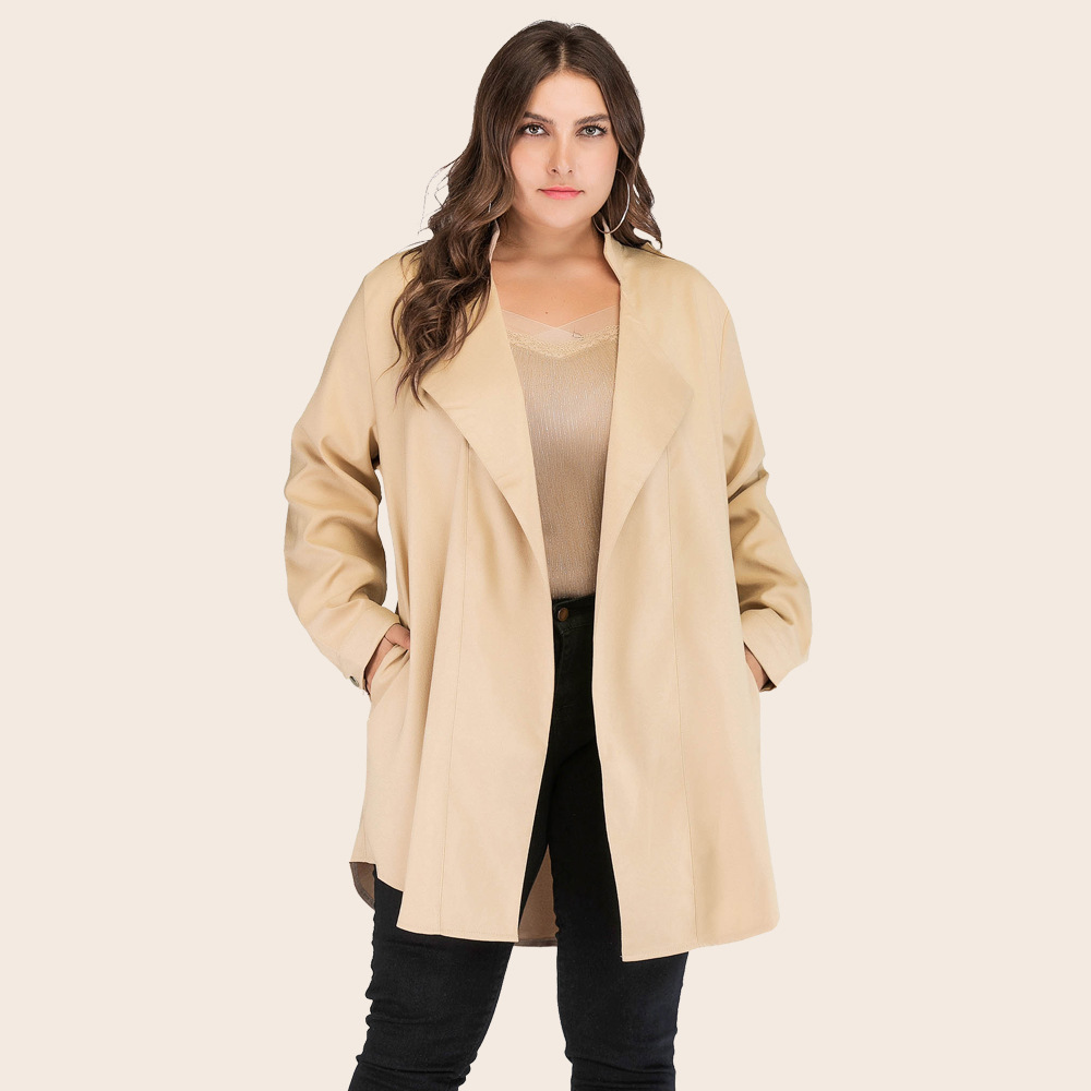 Women's Plus Size Solid Color Lapel Coat Kiwidrop