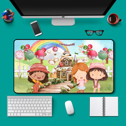 Black Lock Edge Mouse Pad (16×30inch)｜Polyester -Watercolor, Candy, Pastel, Lollypops, Chocolate, Treats, Dessert, Girls, Friends, Rainbow, Candy Shop, Hot Air Balloon, Cake Pops, Chocolate Clouds (Designed by Dunbi)