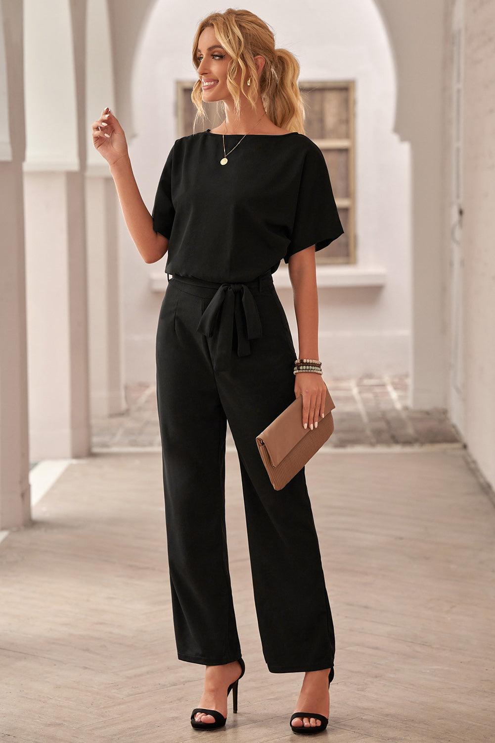 Oh So Glam Belted Wide Leg Jumpsuit Kiwidrop