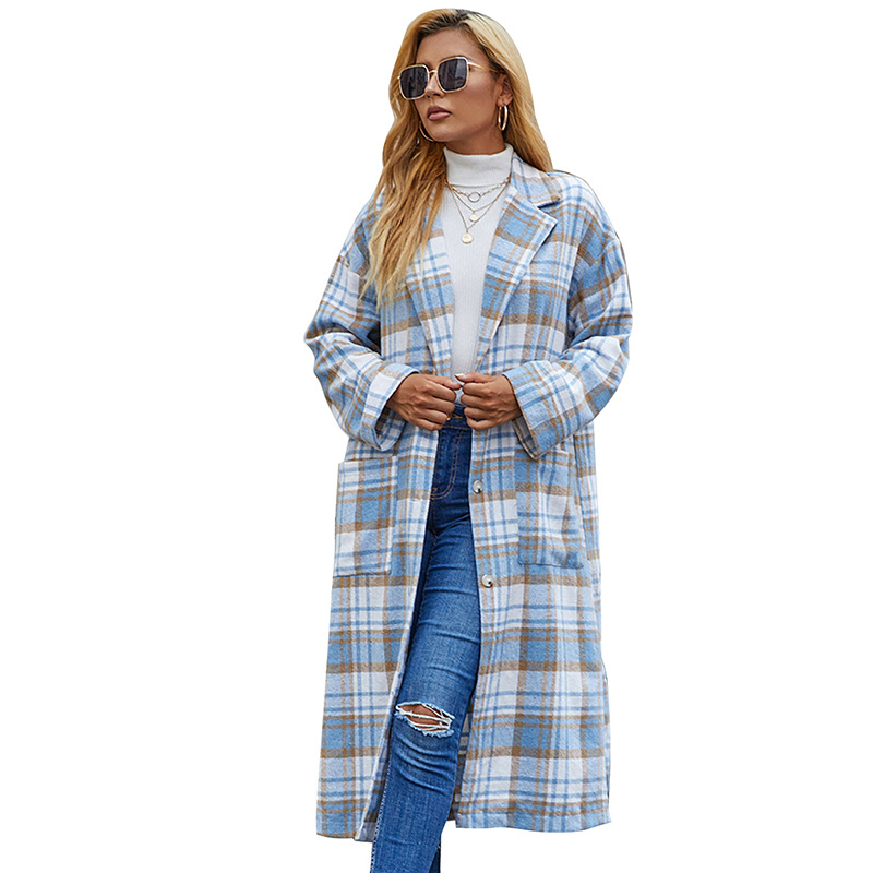 Women's Plaid Long-Sleeved Mid-Length Coat Kiwidrop