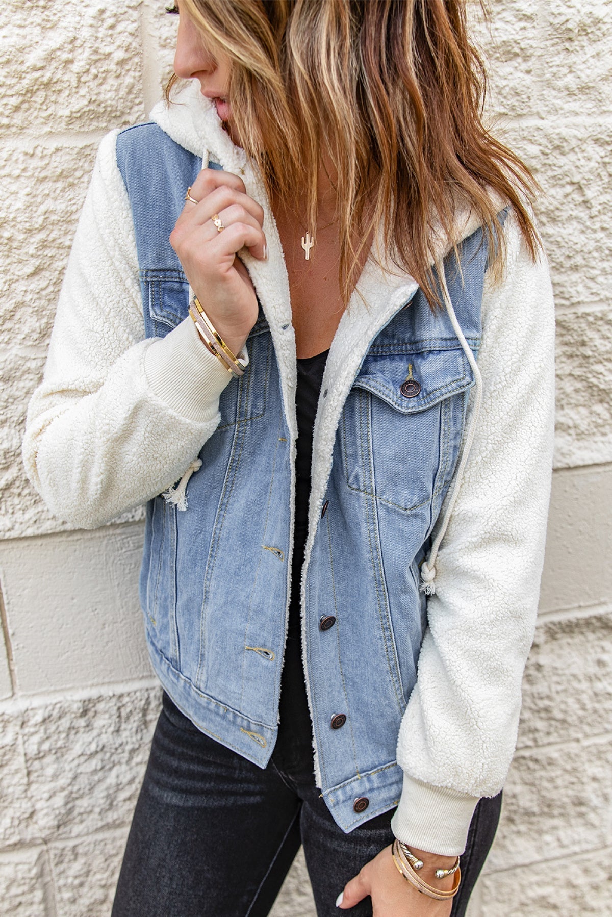 Sherpa Denim Splicing Buttoned Jacket Kiwidrop