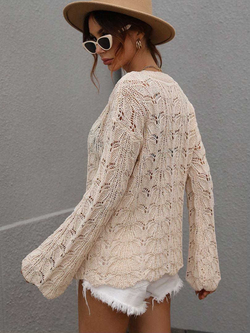 Openwork Dropped Shoulder Knit Top Trendsi