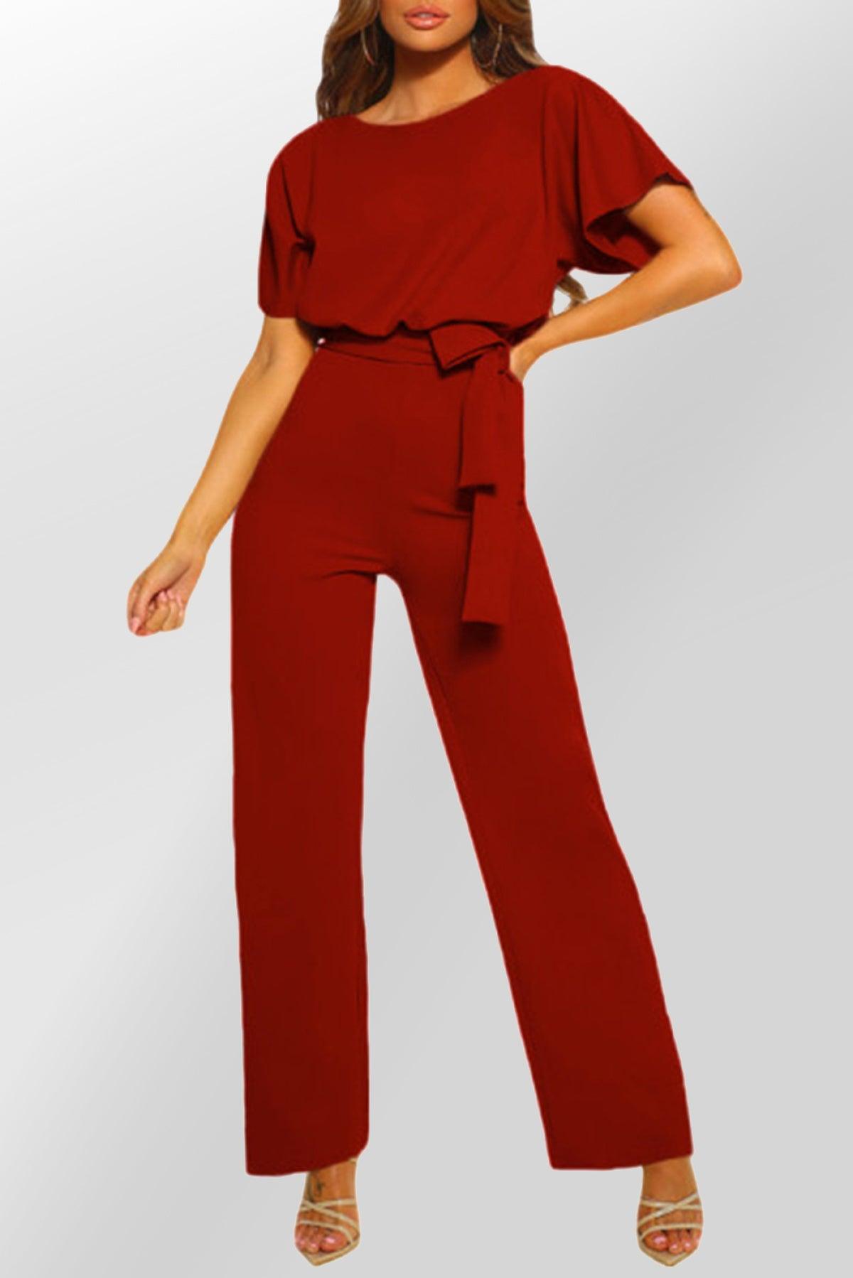 Oh So Glam Belted Wide Leg Jumpsuit Kiwidrop