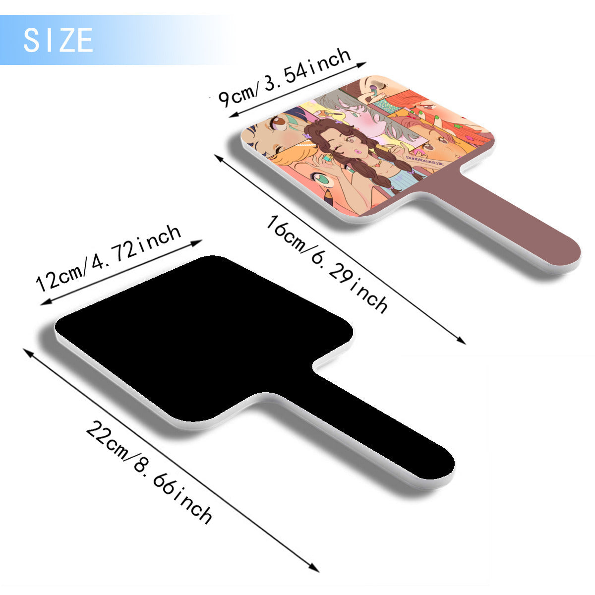 Handle Square Mirror｜Rubber -Kawaii, Anime, Japanese, Girl, Makeup, Beauty, Fun, Sleepover, Feminine, Fun, Cute (Designed by Dunbi)