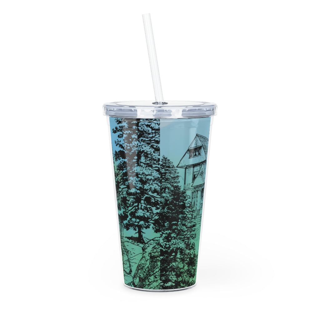 There's a Deer in the Garden Plastic Tumbler with Straw Printify