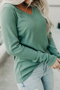 Ribbed V-Neck Long Sleeve T-Shirt