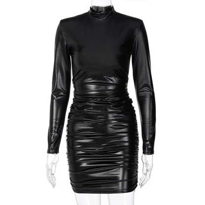 Women's Vegan Leather Ruching Tube Dress Kiwidrop