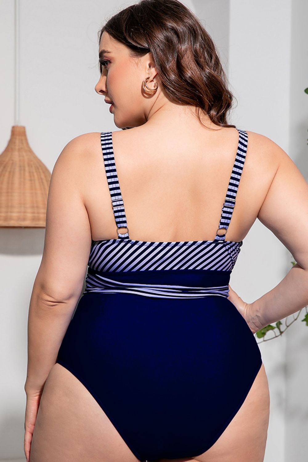 Plus Size Striped Tie-Waist One-Piece Swimsuit Trendsi