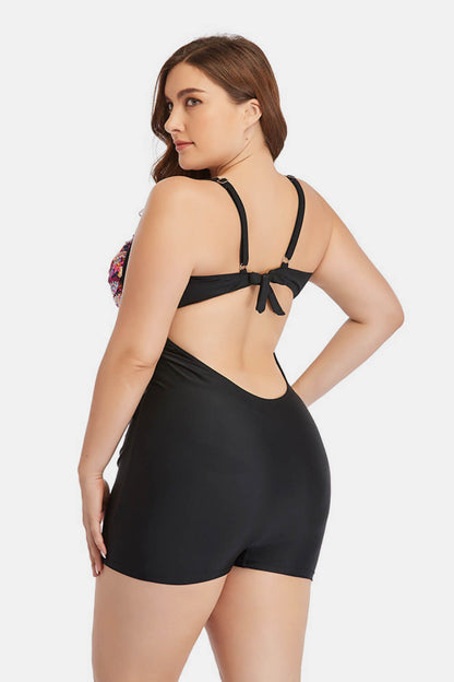 Plus Size Two-Tone One-Piece Swimsuit Trendsi