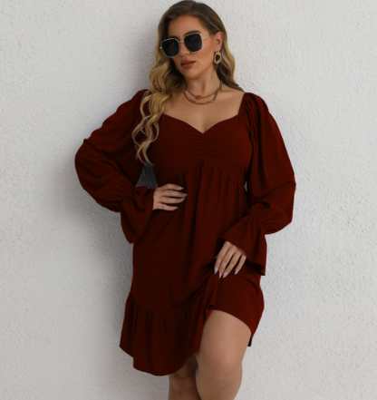 Plus Size Women's Causal Loose Dark Red  Dress Kiwidrop