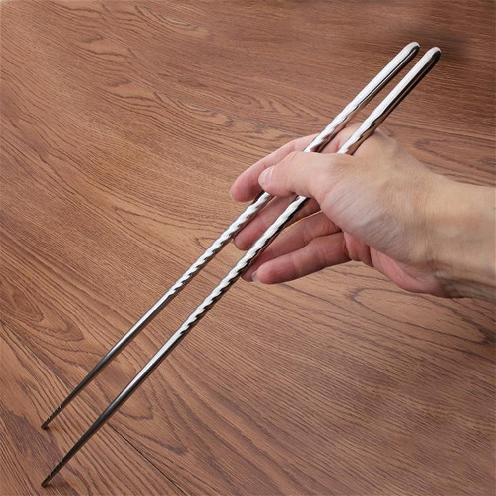 Stainless Steel Chopsticks Non-slip Screwed Healthy Light Weight Extra Long Frying Chopsticks Reusable Kitchen Tool Larnt