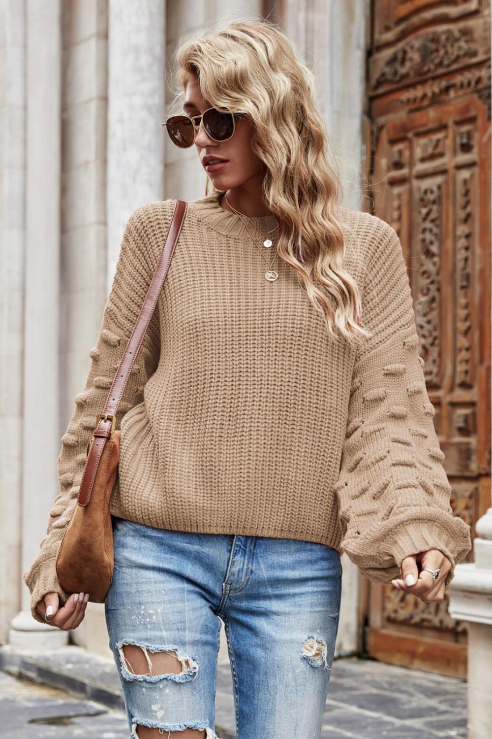 Weekend Style Rib-Knit Dropped Shoulder Sweater Trendsi