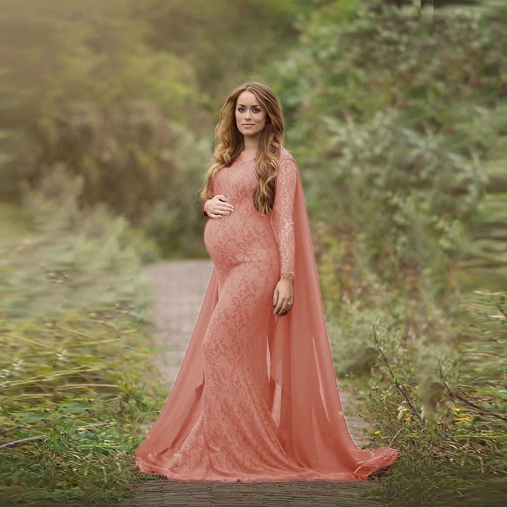 Maternity Shawl Lace Dress Pregnant Women Clothes Photography Pregnancy New Long Sleeve Gown Maxi Rompers Photo Shoot Clothing Larnt