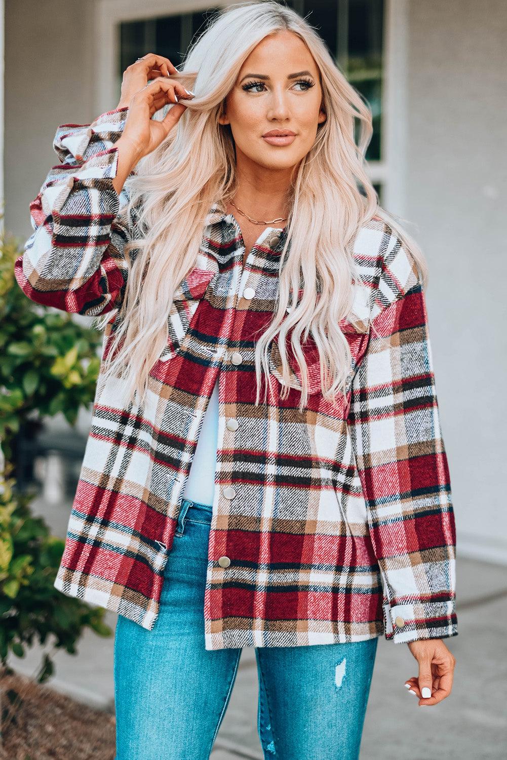 Plaid Button Front Shirt Jacket with Breast Pockets Trendsi