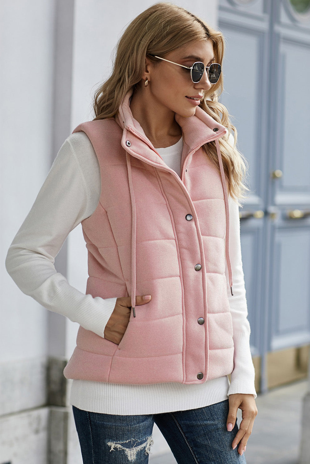 Quilted Mock Neck Vest Kiwidrop