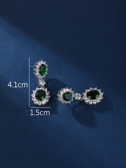 A pair of luxurious exquisite vintage creative senior all-match imitation gemstone full diamond micro-inset zircon S925 silver needle ladies earrings daily bridal party date wear