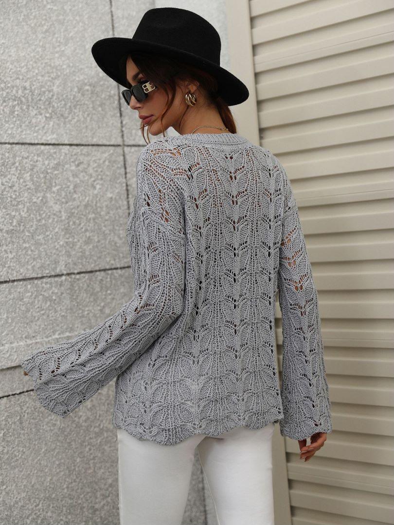 Openwork Dropped Shoulder Knit Top Trendsi