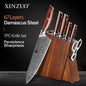 Acacia Wood Knife Block Stand Knives Set High Carbon Damascus Steel Knife Holder Accessories Tool with Rosewood Handle - DunbiBeauty, LLC