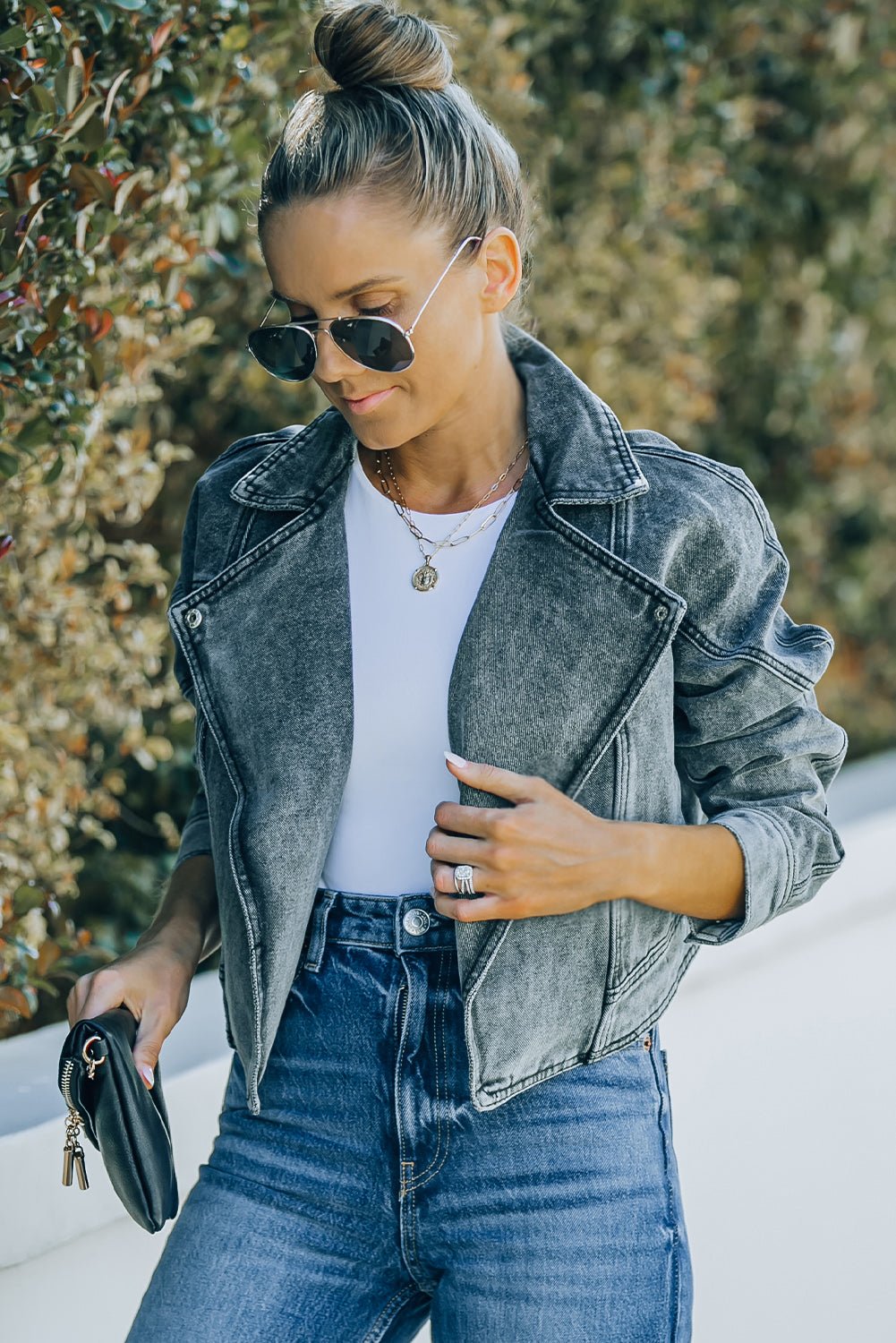 Acid Wash Lapel Collar Cropped Denim Jacket - DunbiBeauty, LLC