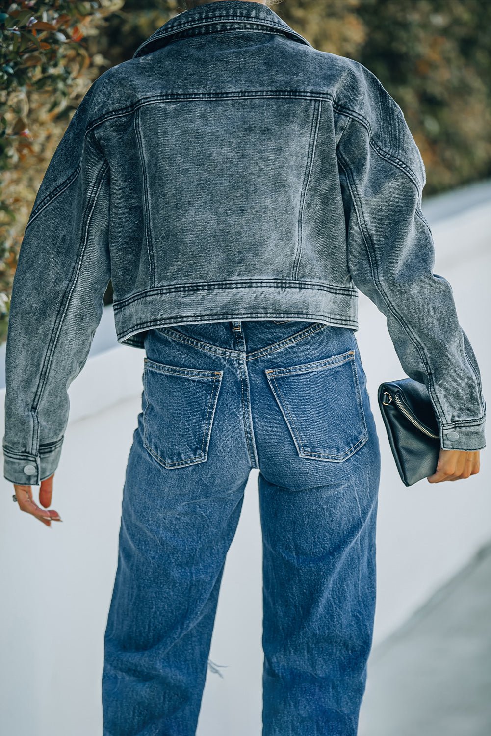 Acid Wash Lapel Collar Cropped Denim Jacket - DunbiBeauty, LLC