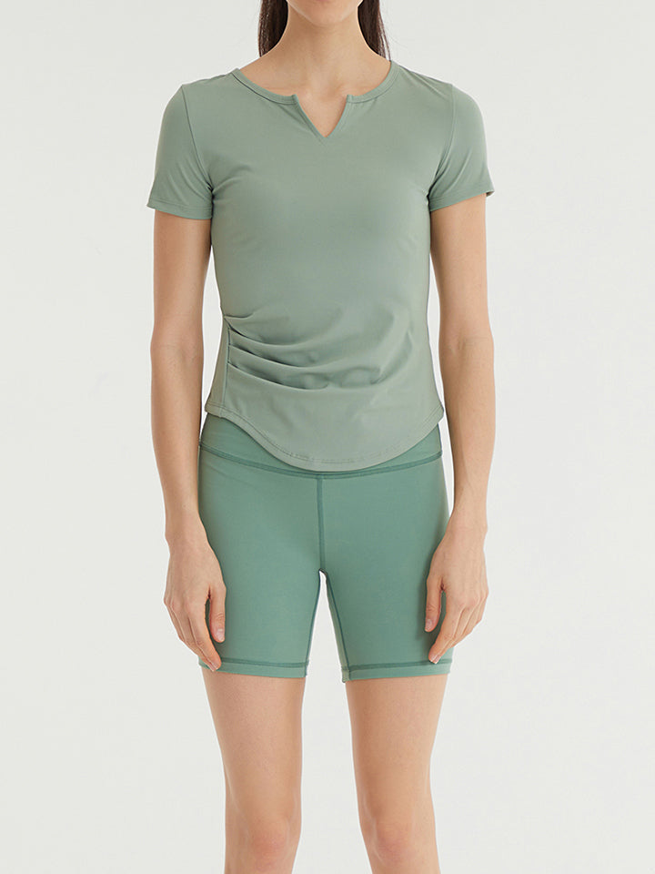 Notched Neck Short Sleeve Active Top