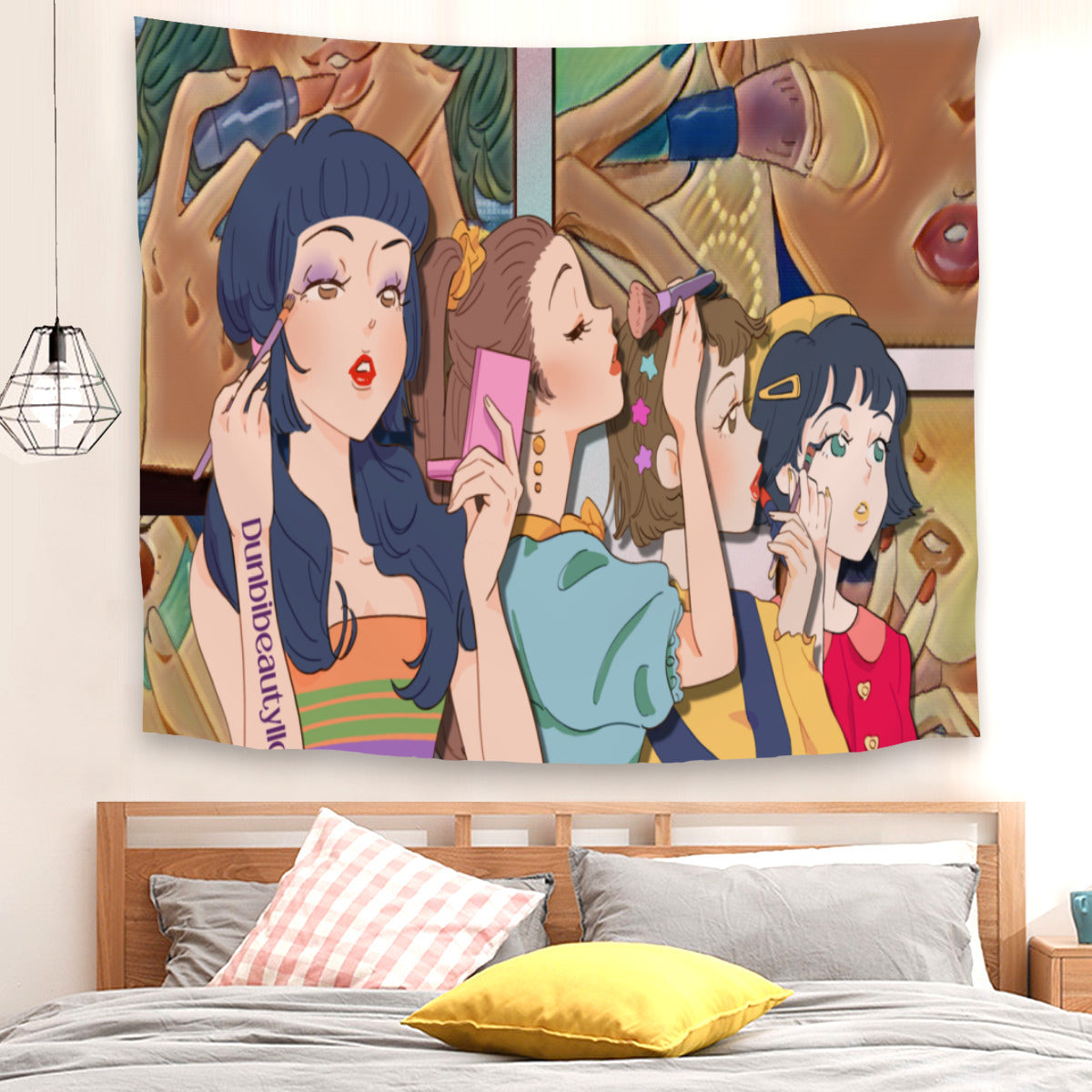 Tapestry(29×37inch) | Polyester -Retro, Makeup, Korean Girls, Hair, Fashion, Lipstick, Mascara, Girl Gang (Designed by Dunbi)