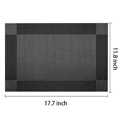 AHHFSMEI Placemats，Placemats Set of 6 for Dining Table Washable Woven Vinyl Non-Slip Placemat Heat-Resistant Durable Table Mats for Dining Table Easy to Clean（Black Corner） - DunbiBeauty, LLC