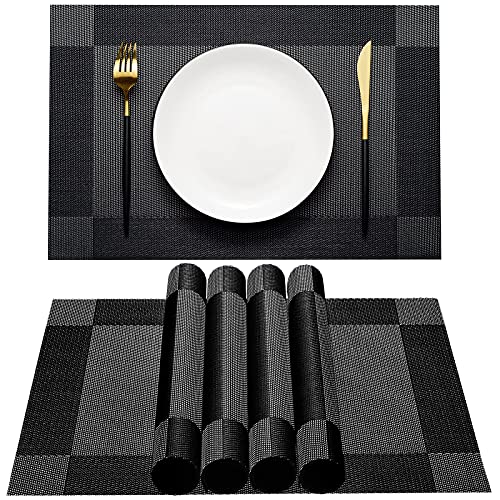 AHHFSMEI Placemats，Placemats Set of 6 for Dining Table Washable Woven Vinyl Non-Slip Placemat Heat-Resistant Durable Table Mats for Dining Table Easy to Clean（Black Corner） - DunbiBeauty, LLC