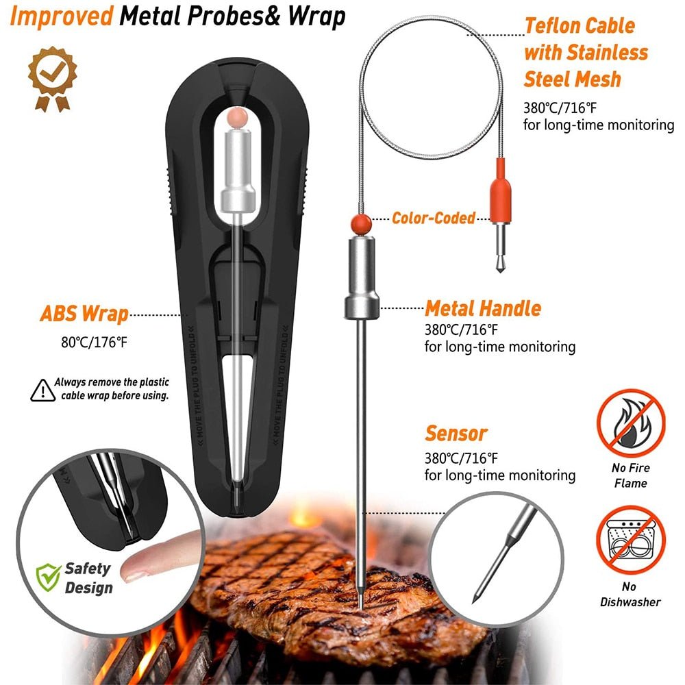 AidMax WR01 Digital Wireless BBQ Meat Thermometer Grill Oven Thermomet With Stainless Steel Probe Cooking Kitchen Thermometer - DunbiBeauty, LLC