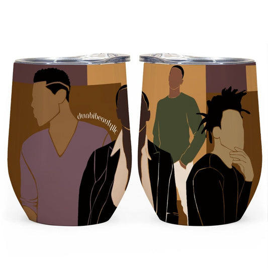 All-Over Print Egg Cup Wine Tumbler|12OZ Black Men, Music, Sophistication, Style, Youth, (Designed by Dunbi) - DunbiBeauty, LLC