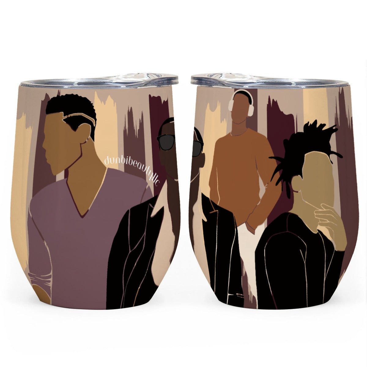 All-Over Print Egg Cup Wine Tumbler|12OZ Black Men, Music, Sophistication, Style, Youth, (Designed by Dunbi) - DunbiBeauty, LLC