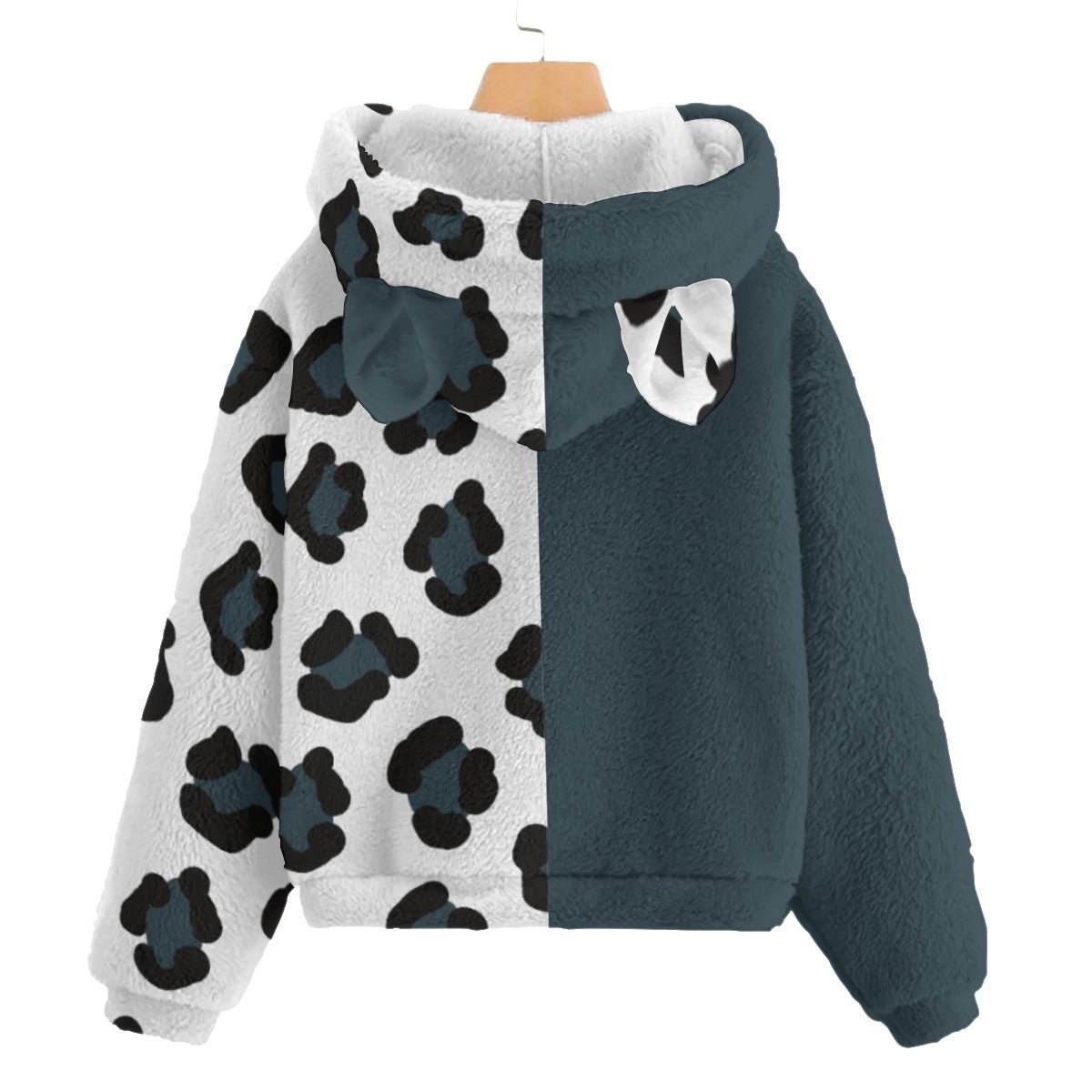 All-Over Print Kid’s Borg Fleece Sweatshirt With Ear Blue Leopard (Designed by Dunbi) - DunbiBeauty, LLC