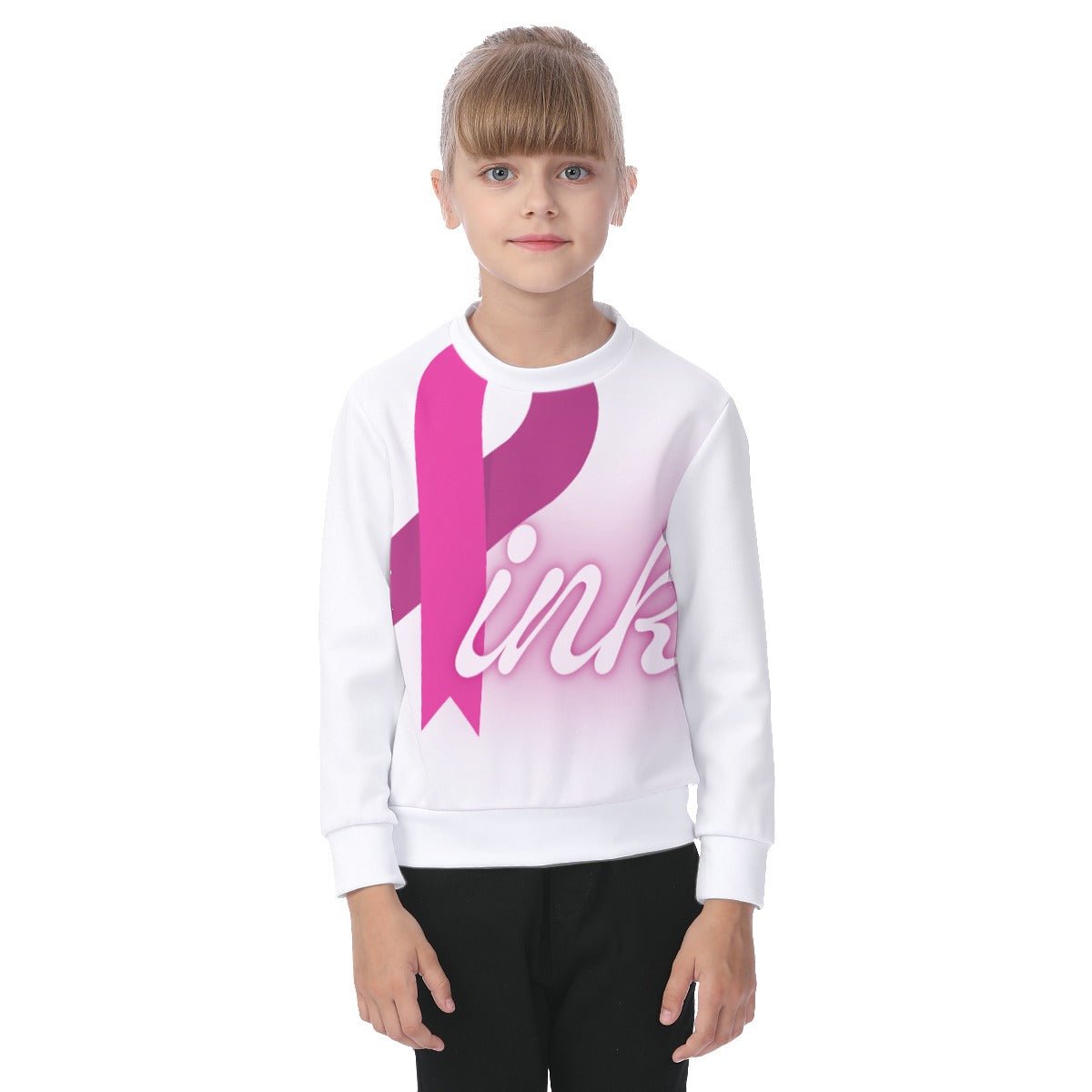 All-Over Print Kid's Sweatshirt Pink Breast Cancer Awareness (Designed by Dunbi) - DunbiBeauty, LLC