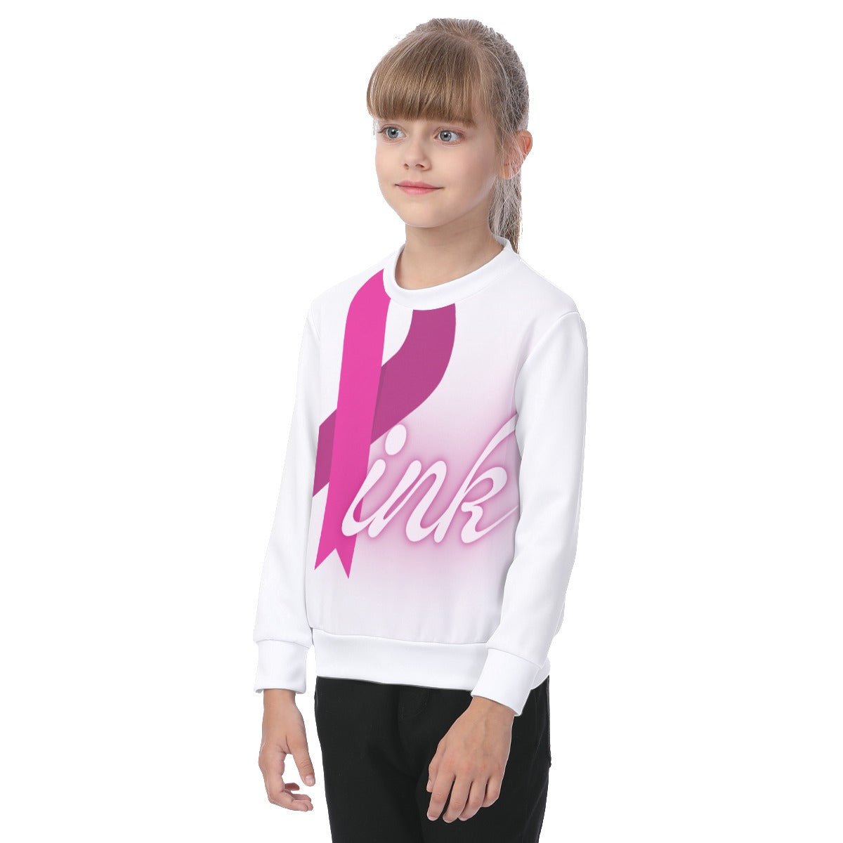 All-Over Print Kid's Sweatshirt Pink Breast Cancer Awareness (Designed by Dunbi) - DunbiBeauty, LLC