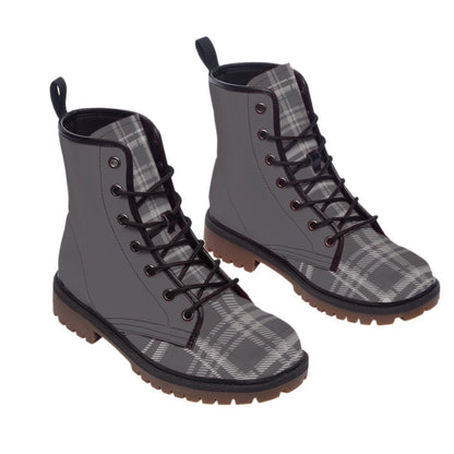 All-Over Print Men's Martin Short Boots Purplish Gray Plaid (Designed by Dunbi) - DunbiBeauty, LLC